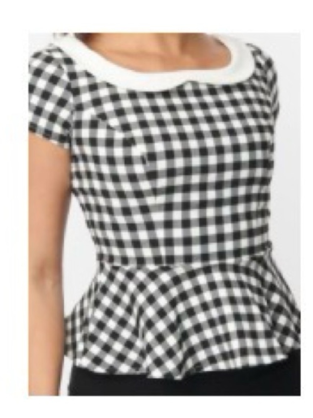 Unique Vintage | Gingham Peplum Short Sleeve Top Peter Pan Collar | Size Medium